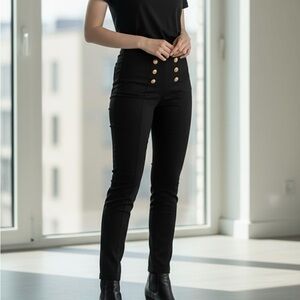 J. McLaughlin Black Skinny Pants with Gold Buttons